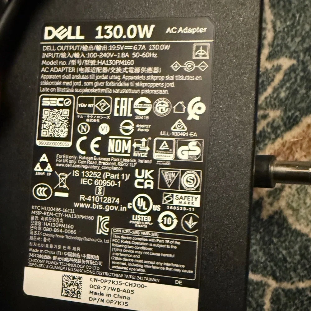 Pre-Owned Dell AC Adapter 130W Laptop Chargers OEM Power Supply